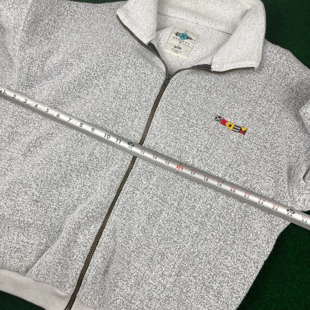 EXP Designs Full Zip Fleece‎ Sweater Men's L Gray Spekle Nautical Flags